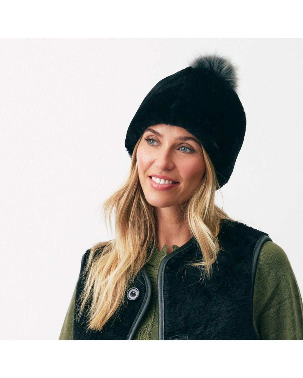 Owen Barry Black Toscana Beanie Hat With Pom