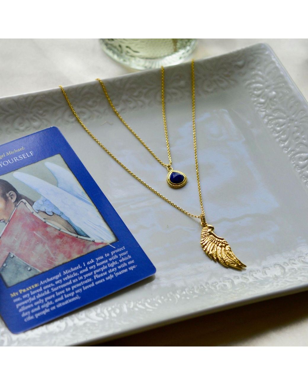 Seven Saints Metallic Archangel Michael Angel Of Protection Necklace, Lapis Lazuli, Over Sterling