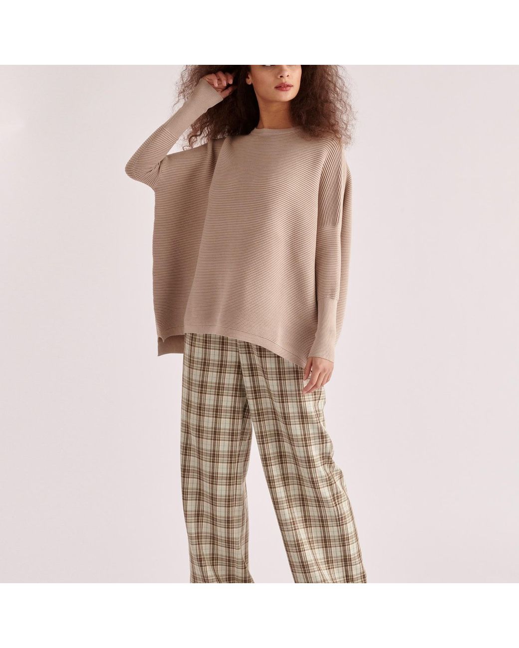 Paisie Natural Ribbed Jumper In Almond