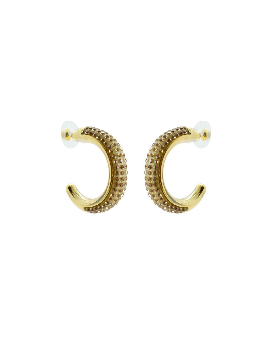 Gissa Bicalho Metallic Acrylic Handmade Earring Hoops Strass Golden