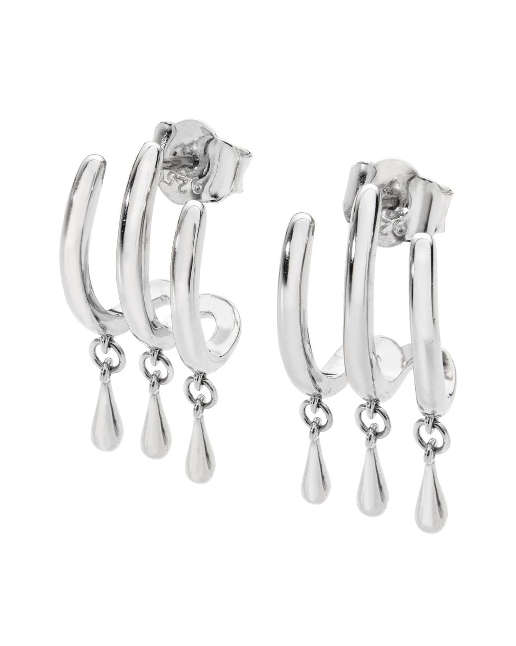 Lucy Quartermaine Metallic Solid Sterling Waterfall Three Hoop Studs With Drips