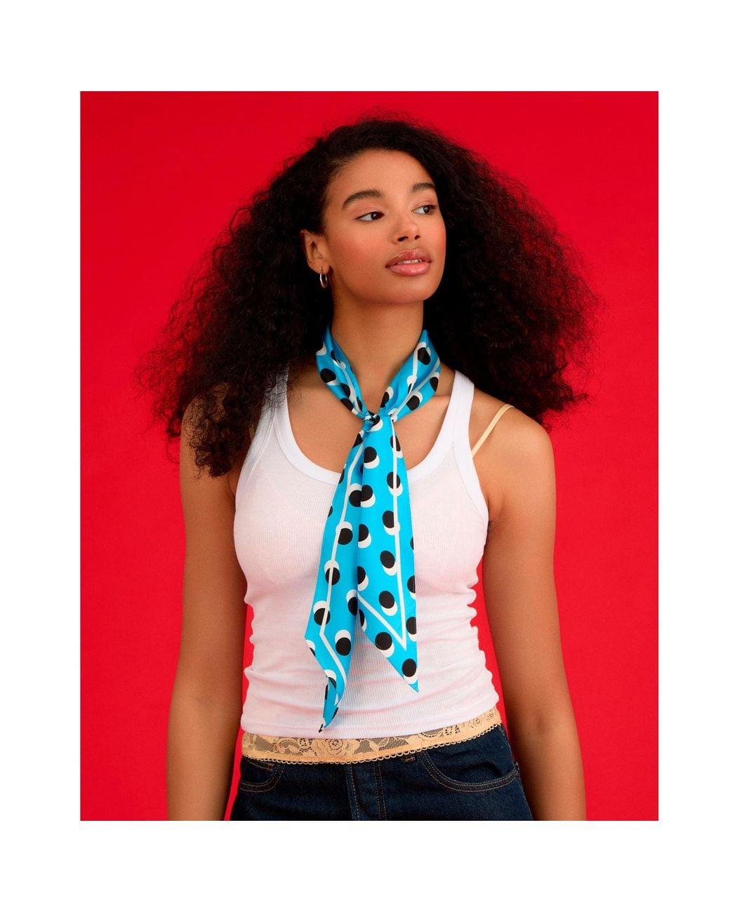 INGMARSON Blue Polka Dot Twilly Neck Scarf