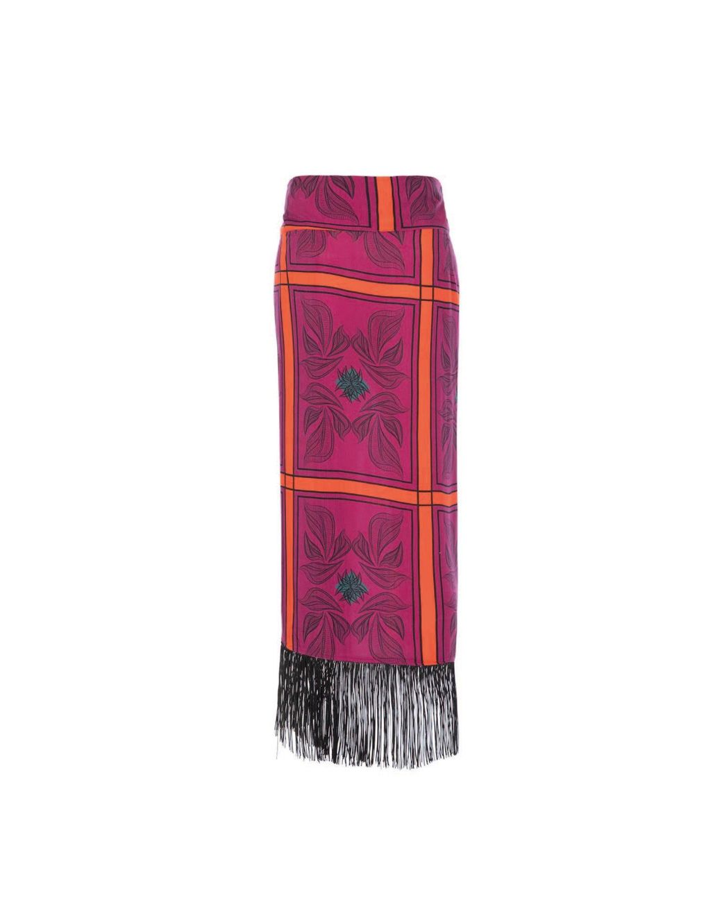 Women & Women Red Balia Fringed, Colorful Design Patterned, Midi Slit Pareo Skirt