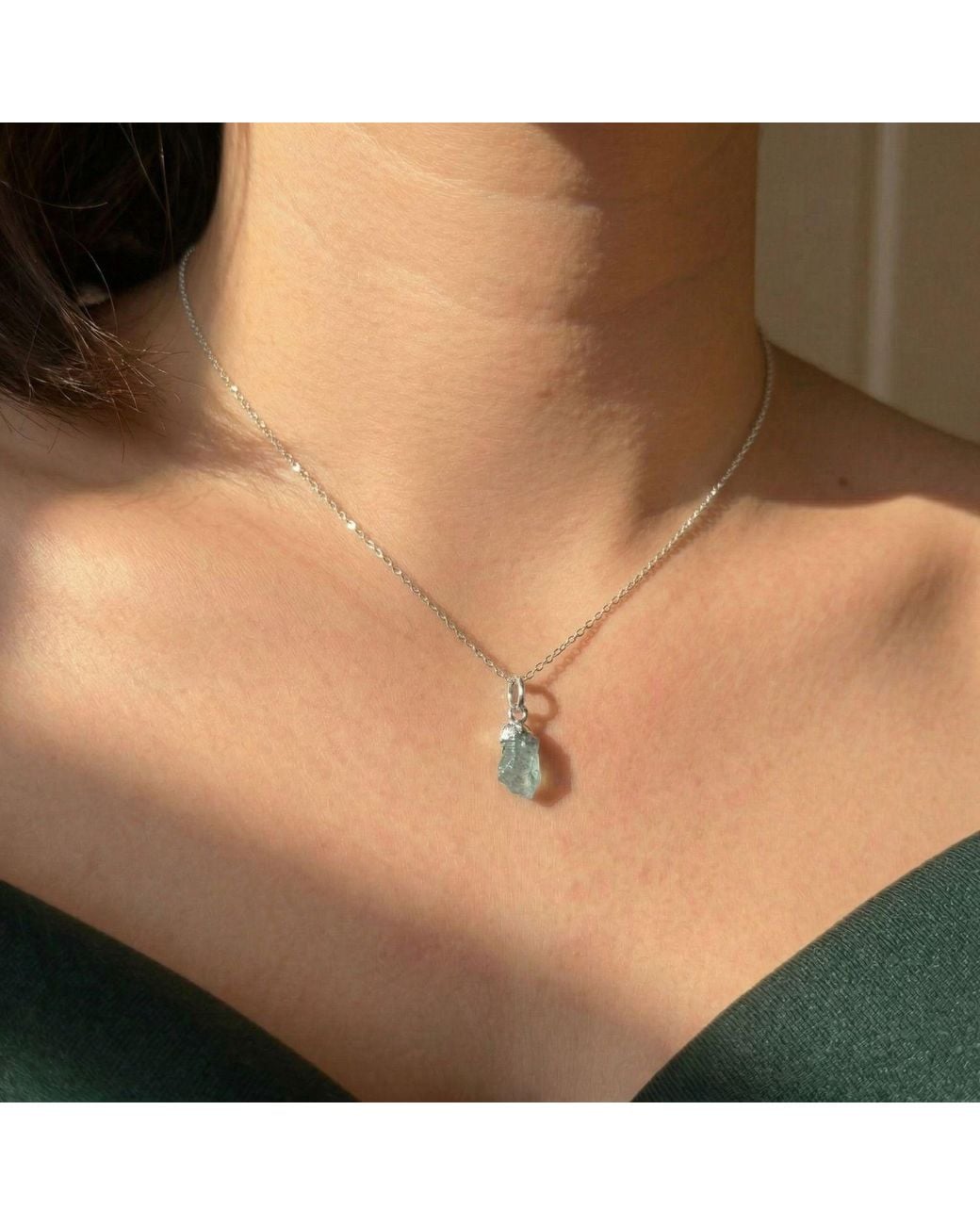 Sophelia Metallic Raw Aquamarine Sterling March Birthstone Necklace