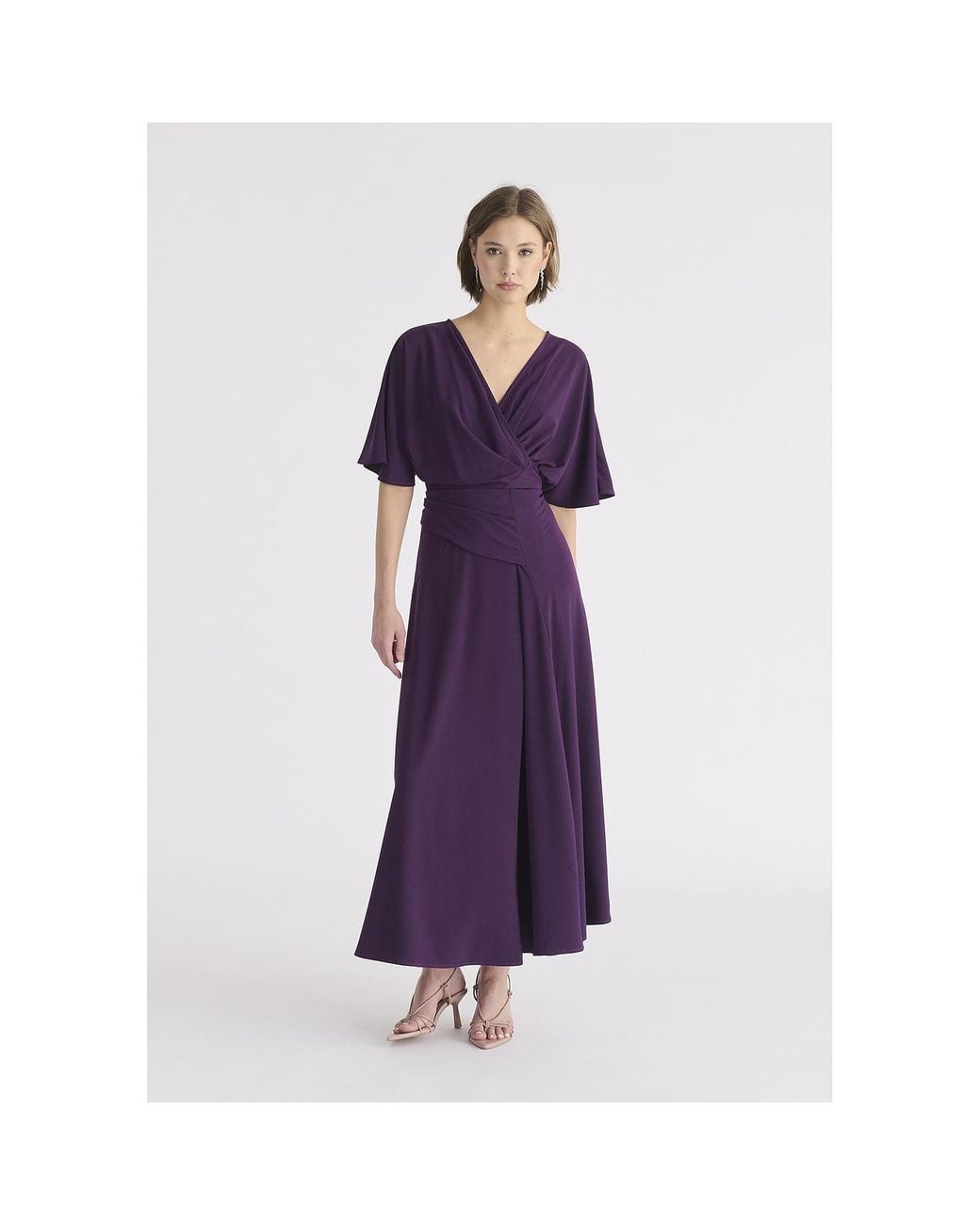 Paisie Purple Flare Sleeves Maxi Wrap Dress