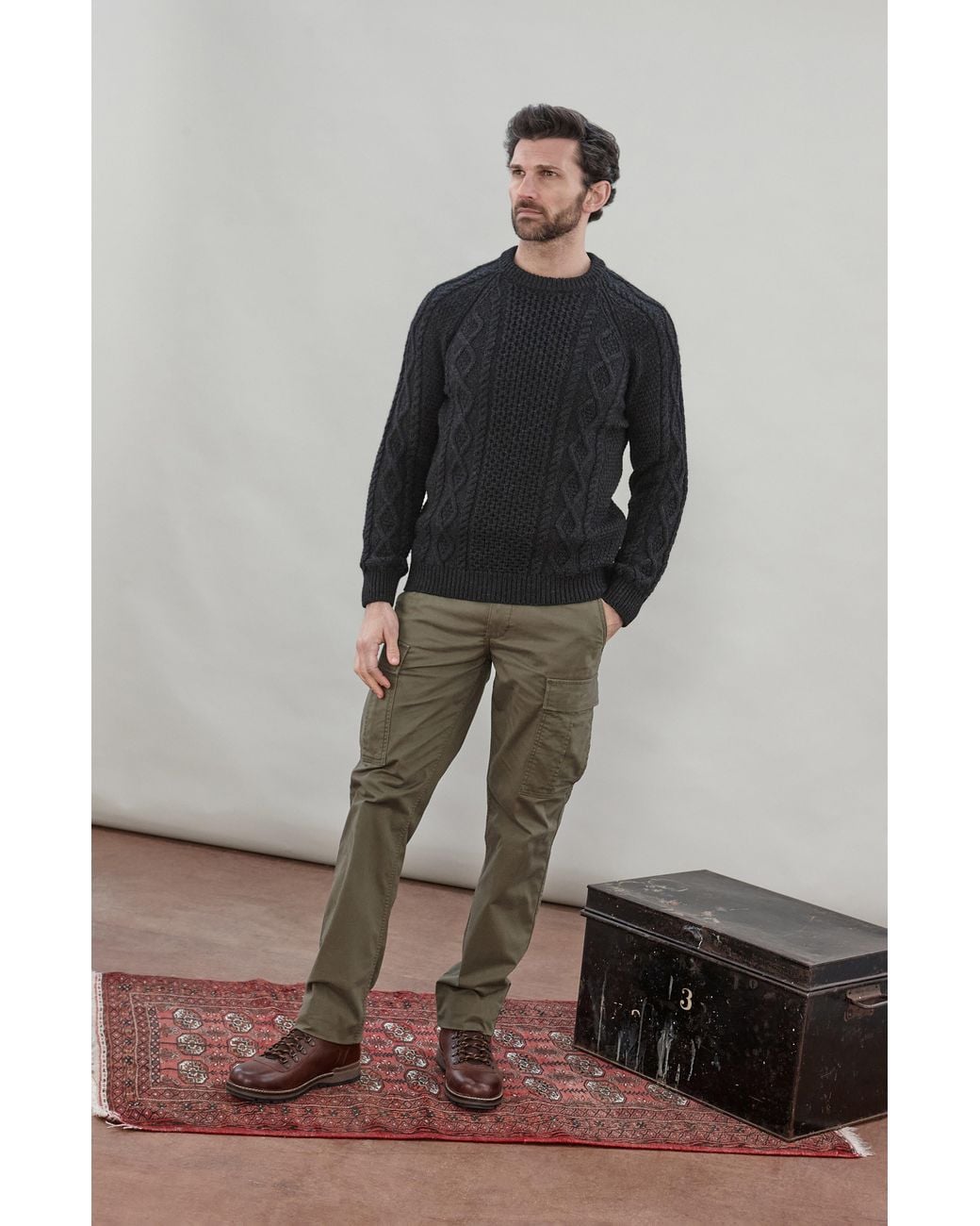 Paul James Knitwear Blue Chunky Merino Wool Goffrey Fisherman's Jumper for men