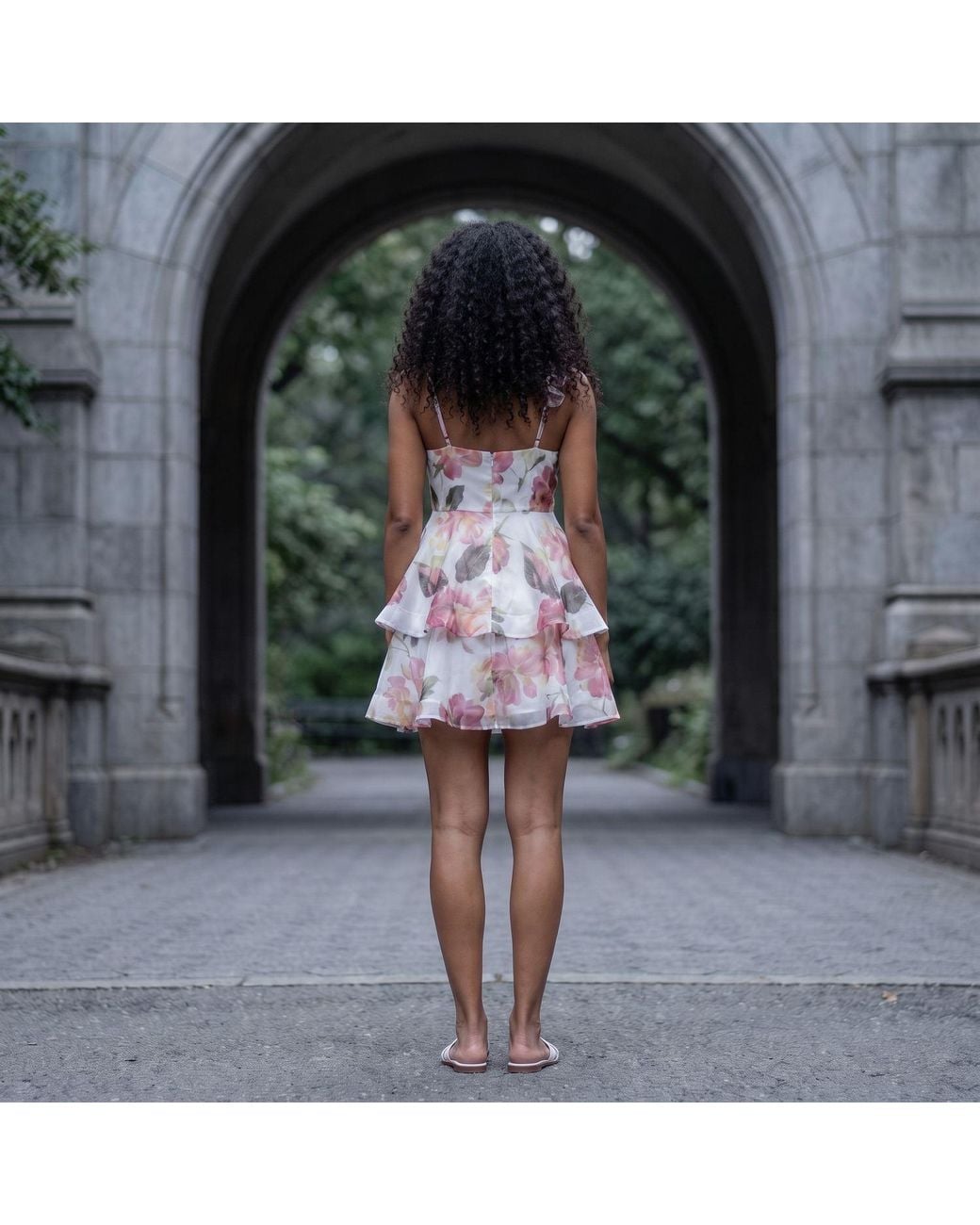 Modenaire Pink Floral Printed Mini Dress With Ruffle Layers And Tie Waist