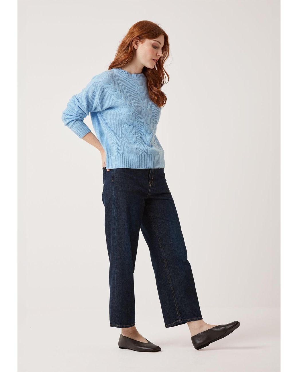 Loop Cashmere Blue Contour Cable Sweater