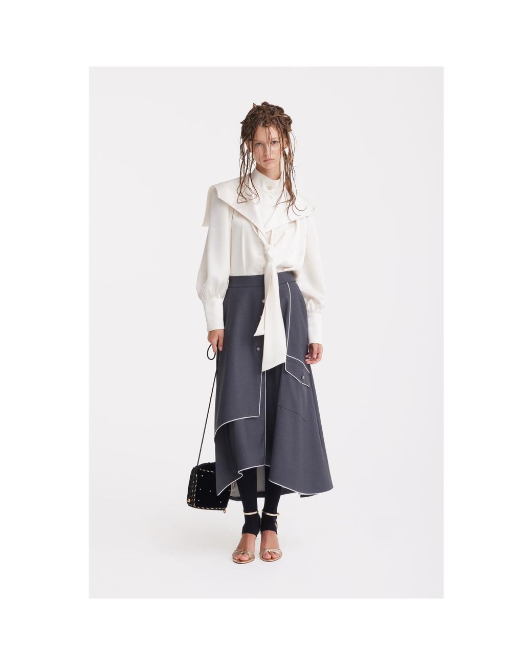Julia Allert Blue Tailored Asymmetrical Midi Skirt – Dark