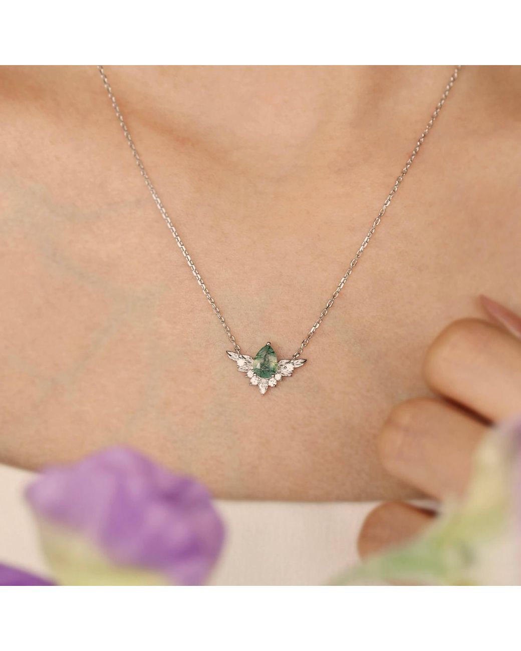Azura Jewelry New York Metallic To Bloom Again Moss Agate Vermeil Necklace