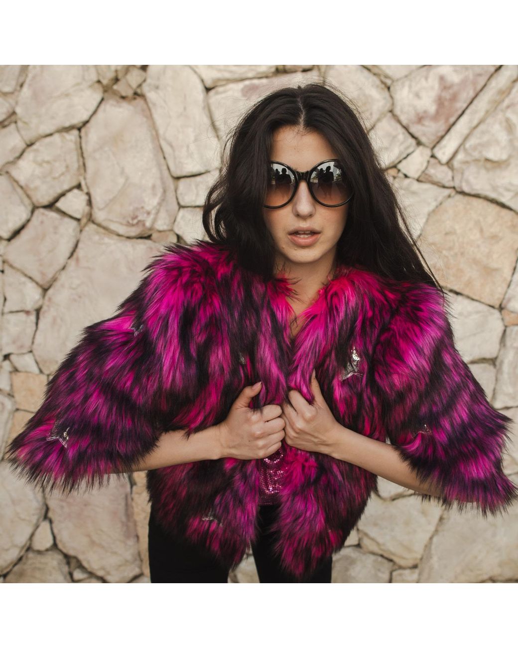 Jennafer Grace Multicolor Planet Queen Faux Fur Jacket