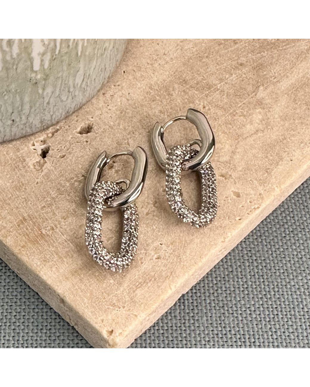Clemence Wren Metallic Huggie Earrings With Bright Pave Gemstone Charm