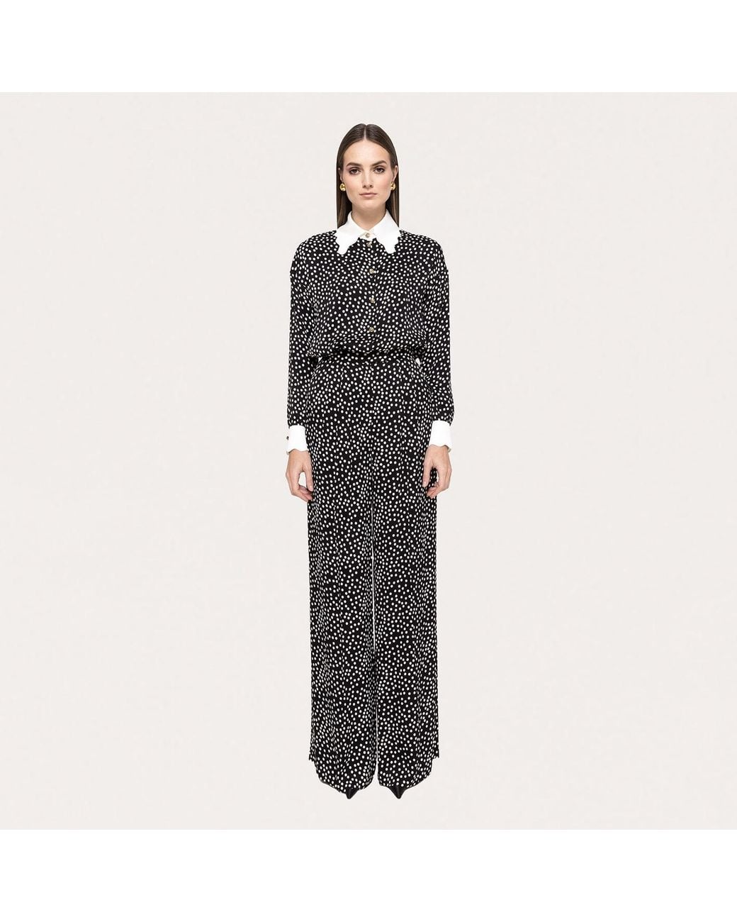 Nissa Black Printed Polka-Dots Viscose Shirt
