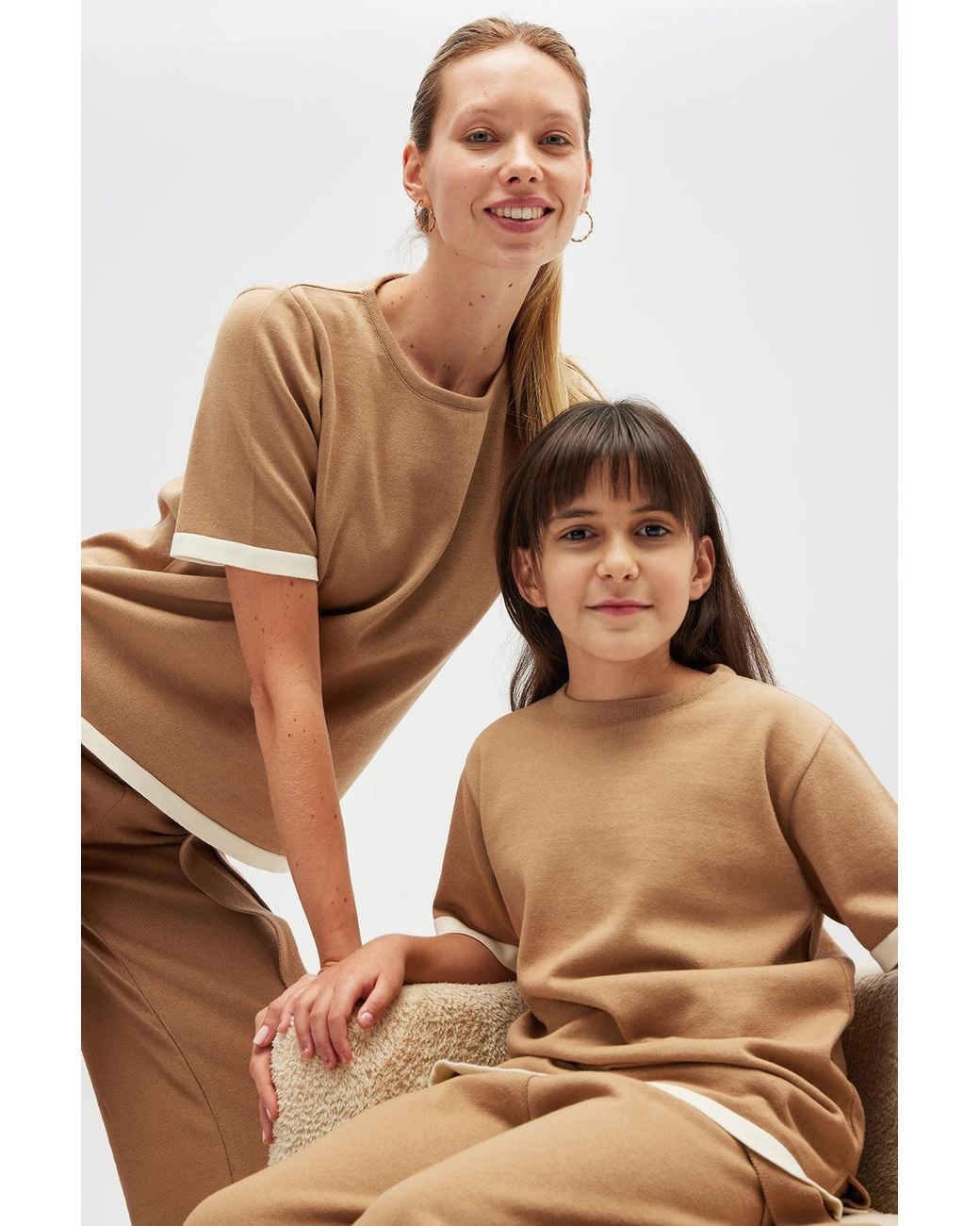Peraluna Brown Rumi Knit Slit Cotton Blouse