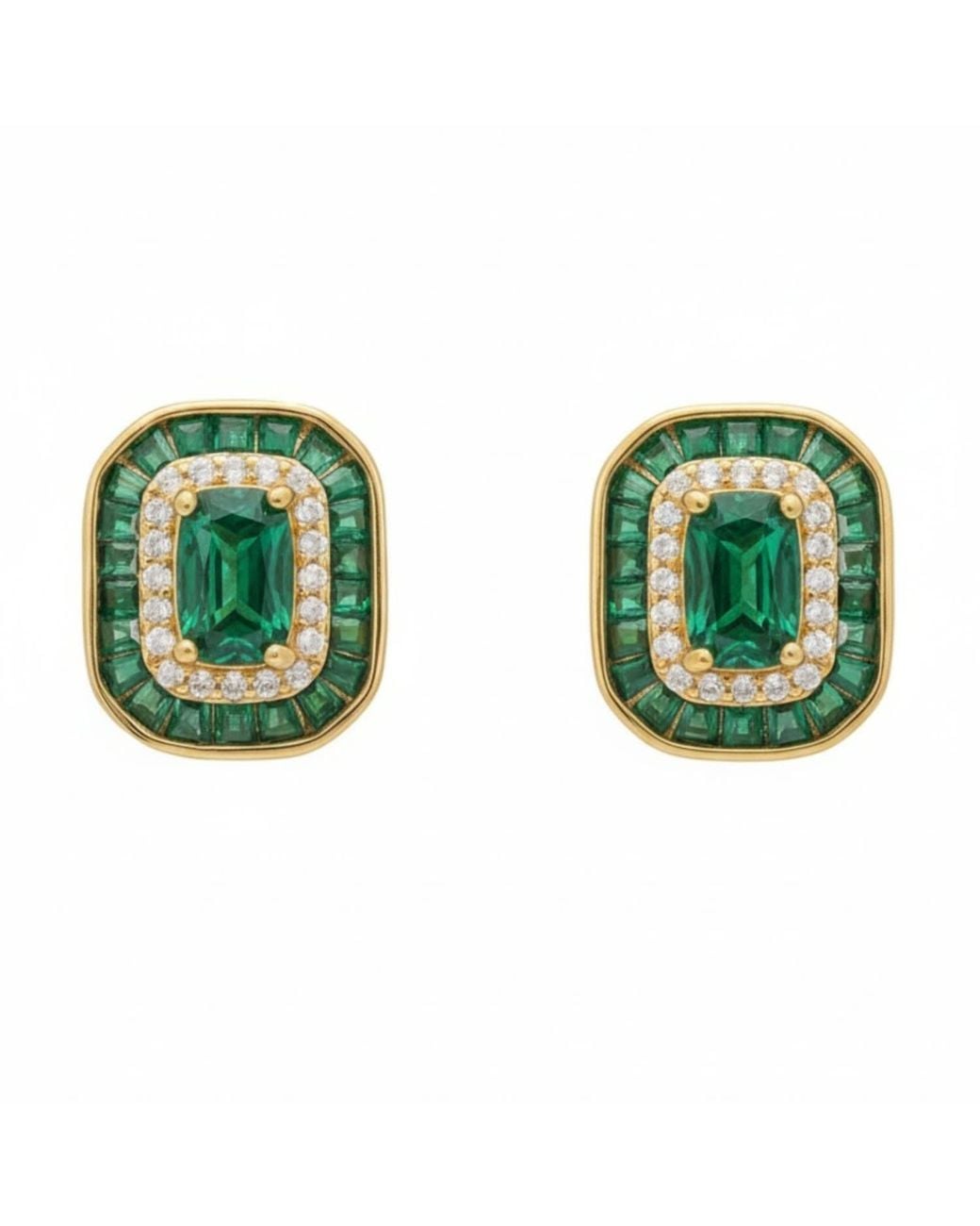 Latelita London Green Great Gatsby Stud Earrings Emerald