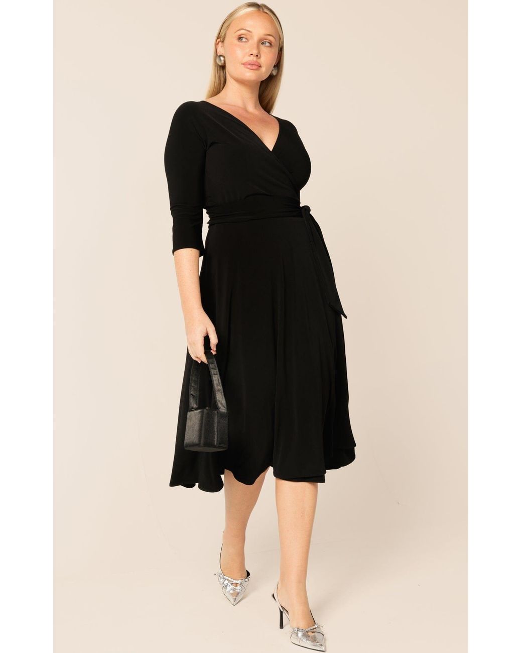 SACHA DRAKE Black Three Quarter Sleeve Reversible Jersey Wrap Dress