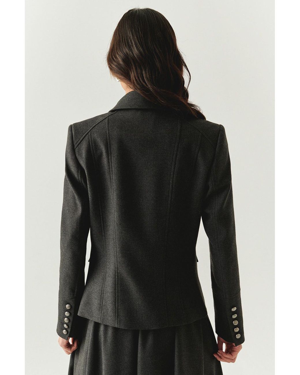 Exquise Black Regular Shirt Collar Structured Aubrie Jacket
