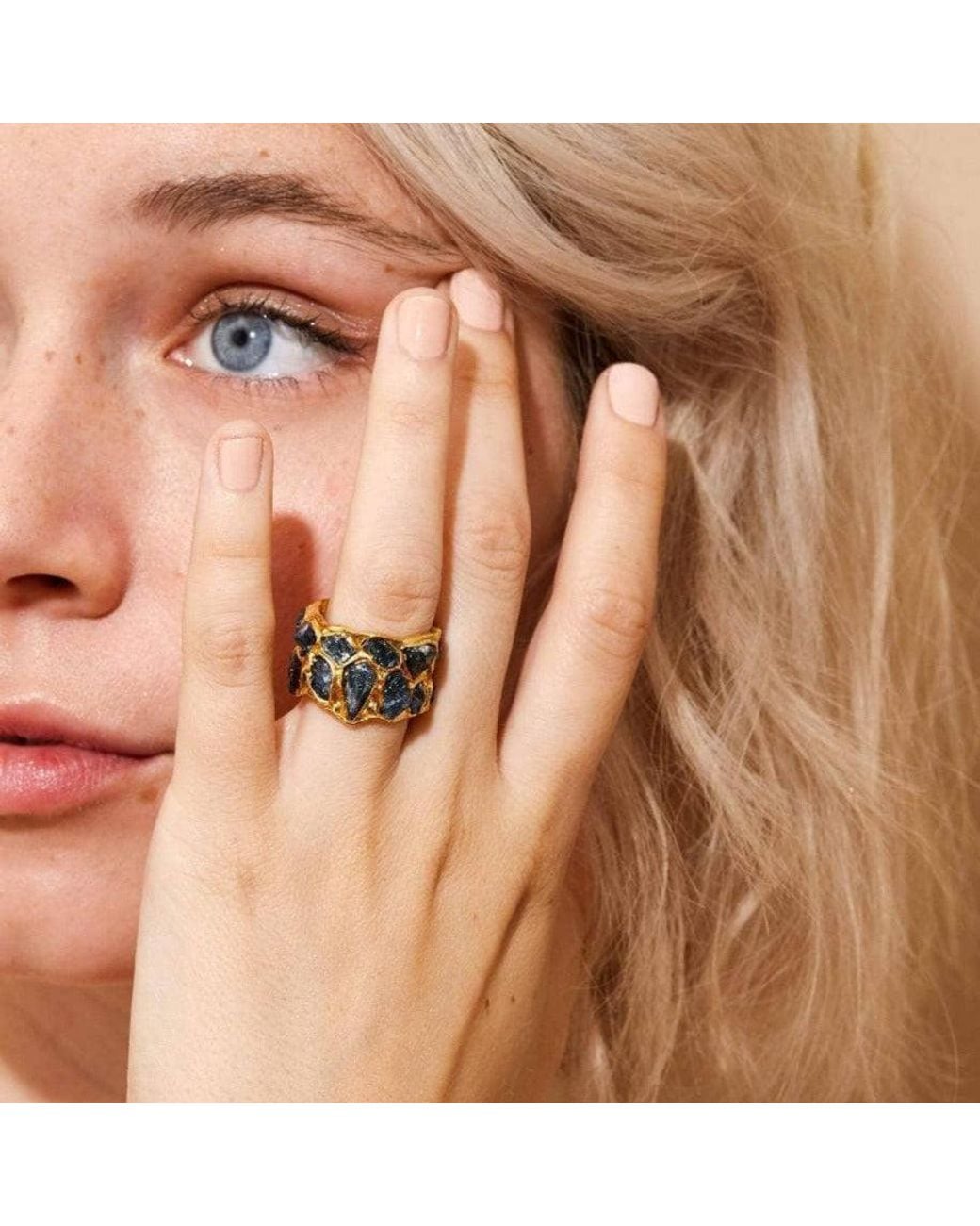 German Kabirski Multicolor Alcina Natural Raw Sapphire Plated Ring