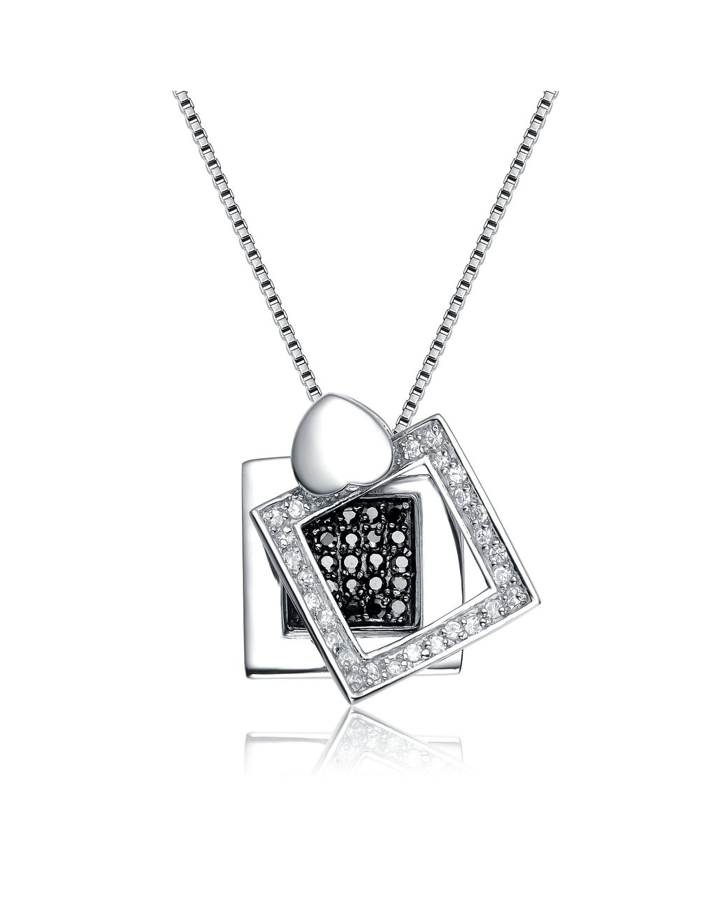 Genevive Jewelry Metallic Sterling Cubic Zirconia Multi-Frame Necklace