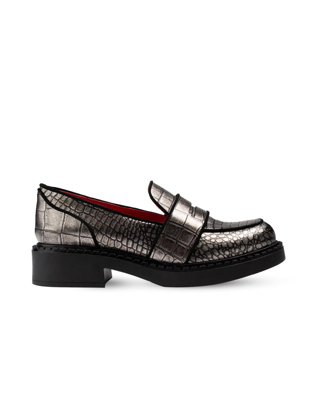 Rosamund Muir London Black Stratford Pewter Metallic Crocodile Print Loafers