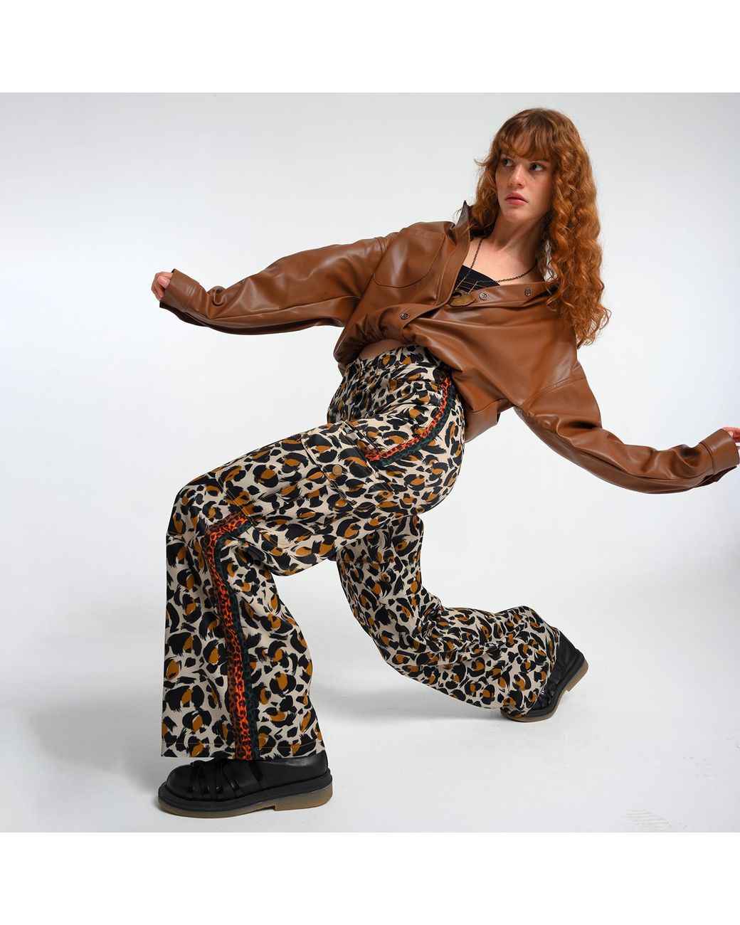 Lalipop Design Brown Long Sleeves Vegan Leather Shirt