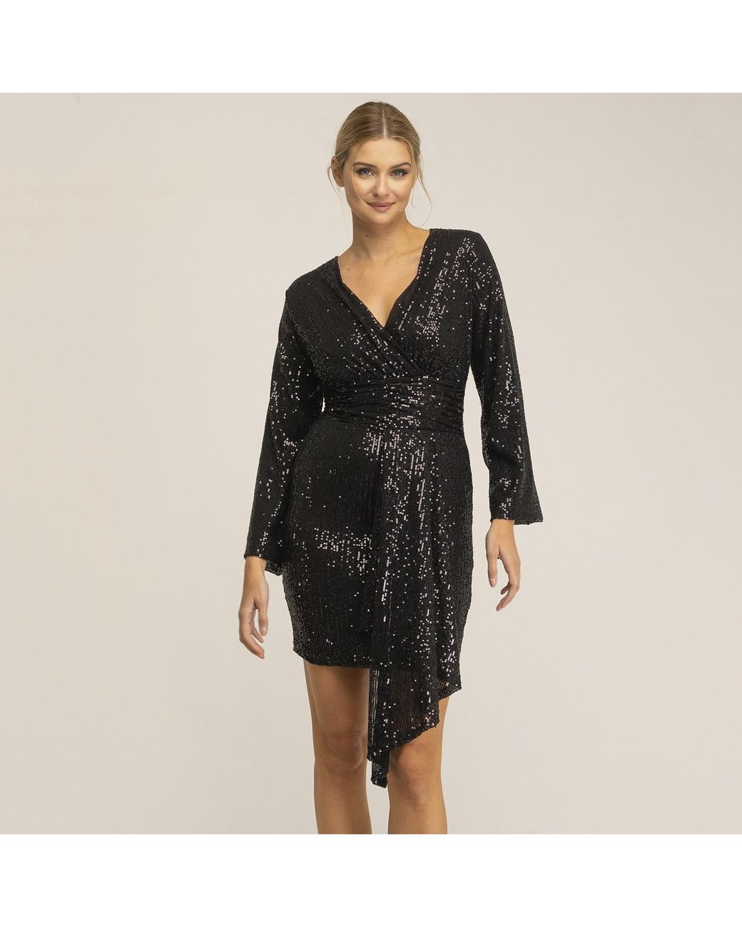 Tantra Spain Sl Black Sequined Dress With V-Neckline And Draped Waistline
