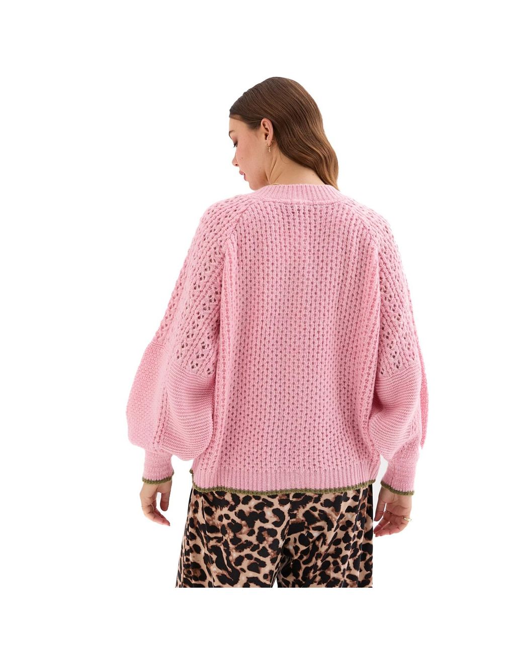 Cara & The Sky Pink Brigit Balloon Sleeve Pointelle Stitch Cardigan