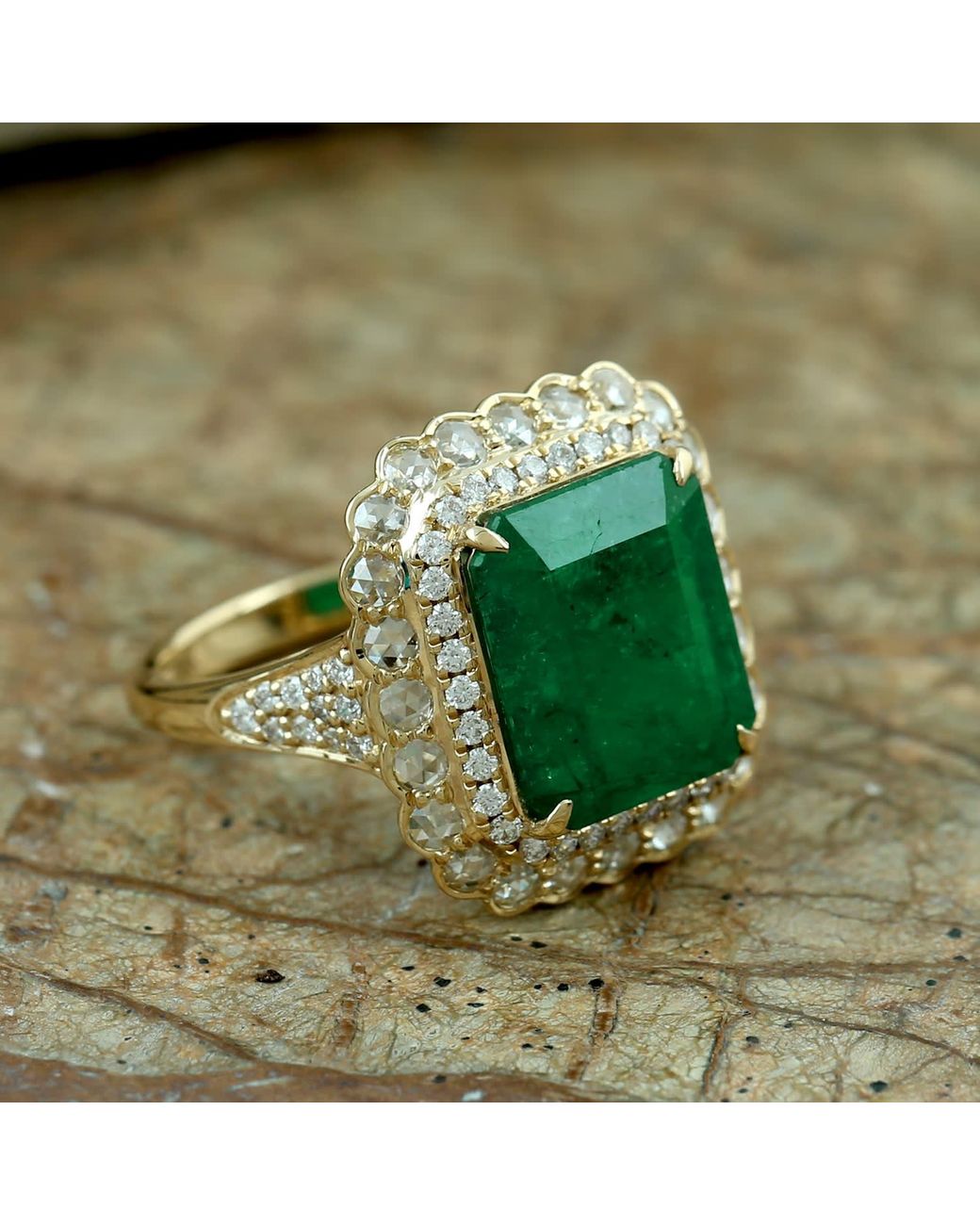 Artisan Green Emerald & Diamond Double Halo Cocktail Ring