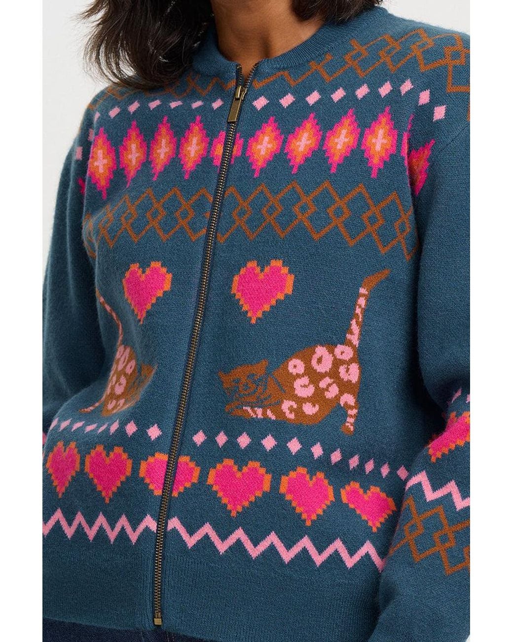 Sugarhill Blue Solana Knitted Bomber Jacket Cat
