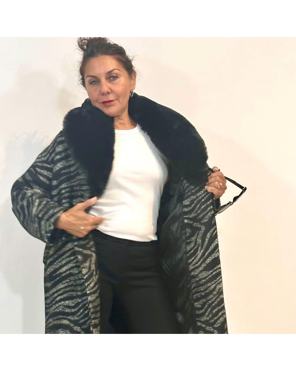 N'Onat Black Zebra Chic Vegan Coat