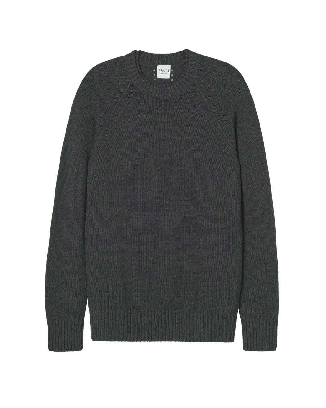 Salts Cashmere Gray Double Neck Trim Crew Neck Sweater