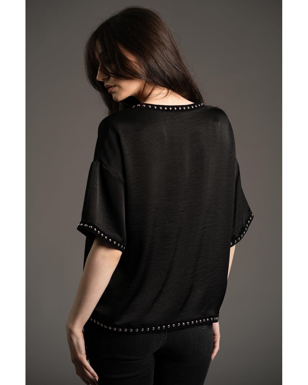 Little Lies Black Lita Studded Satin Tee