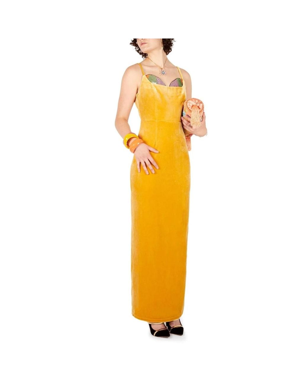 Marteya Yellow Leto Maxi Sequin & Beaded Velvet Dress