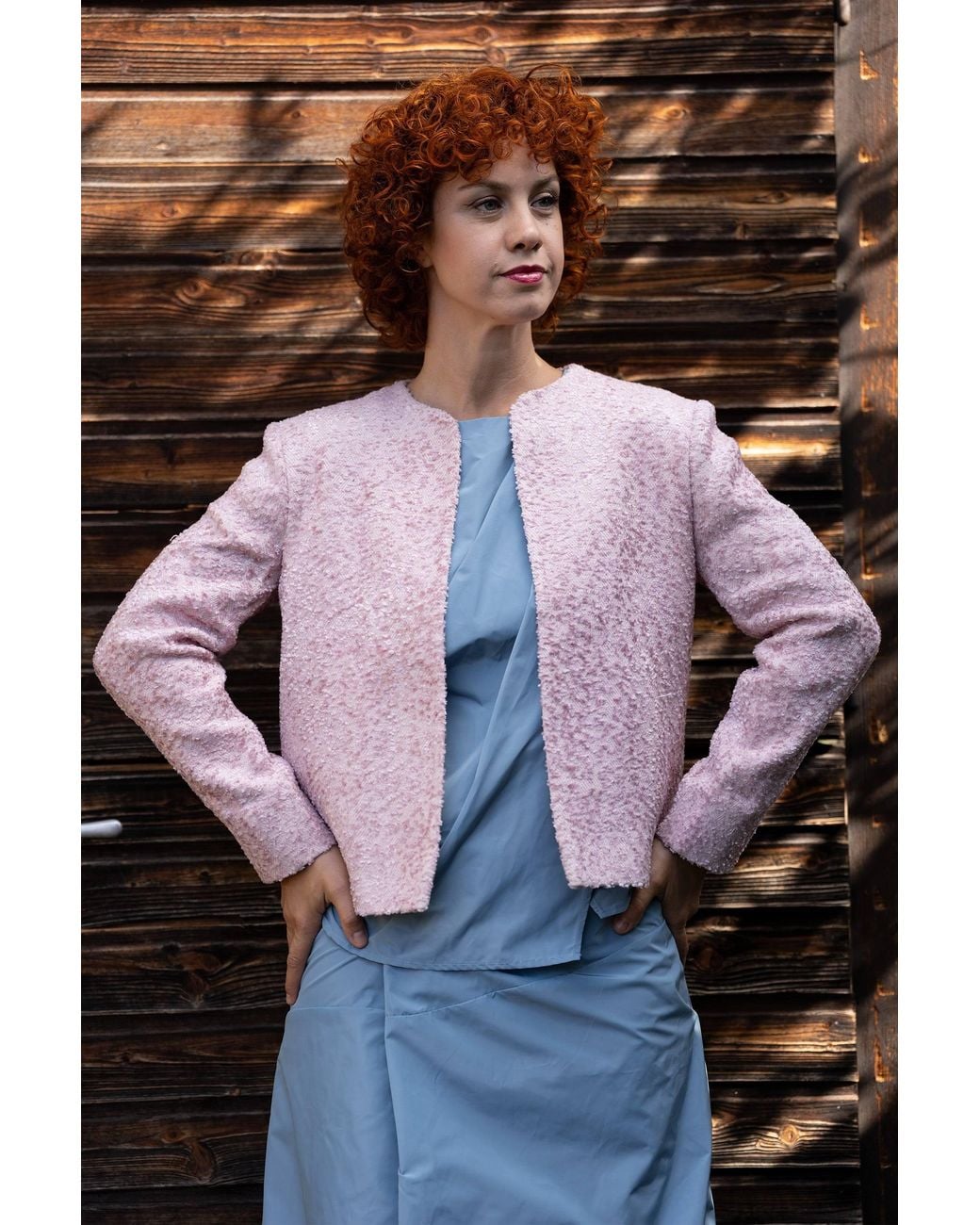 Stovaria Purple Pastel Handwoven Moss Texture Wool-Linen Jacket