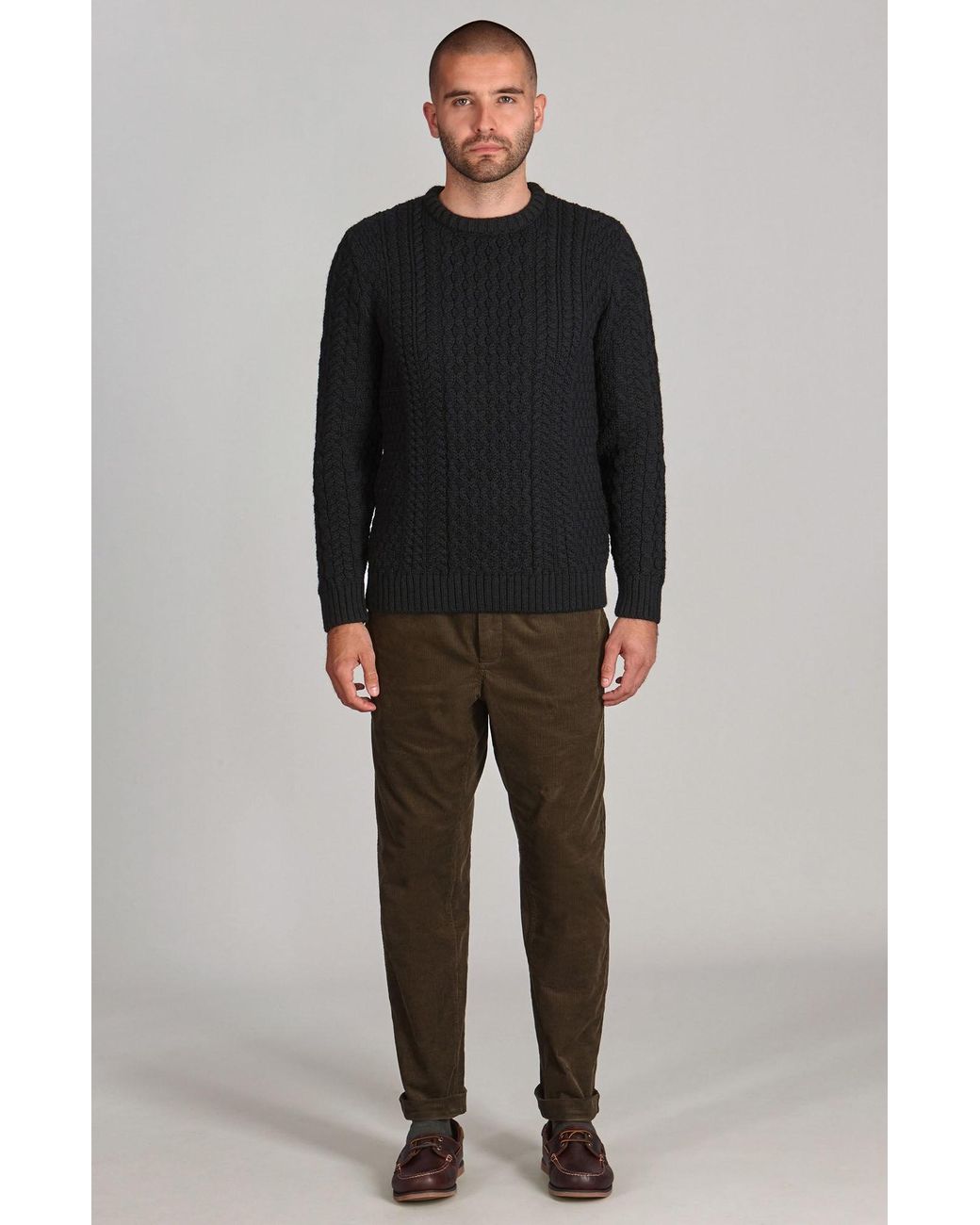 Paul James Knitwear Blue Fisherman's British Wool Johnson Cable Jumper for men