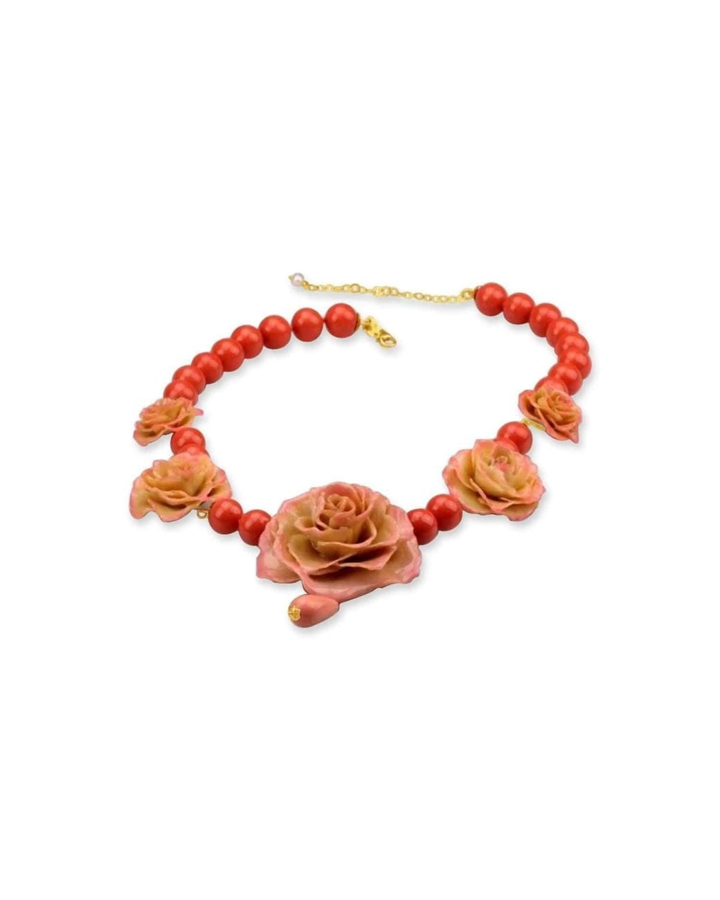 Bellus Domina Red Natural Large Rose Coral Necklace