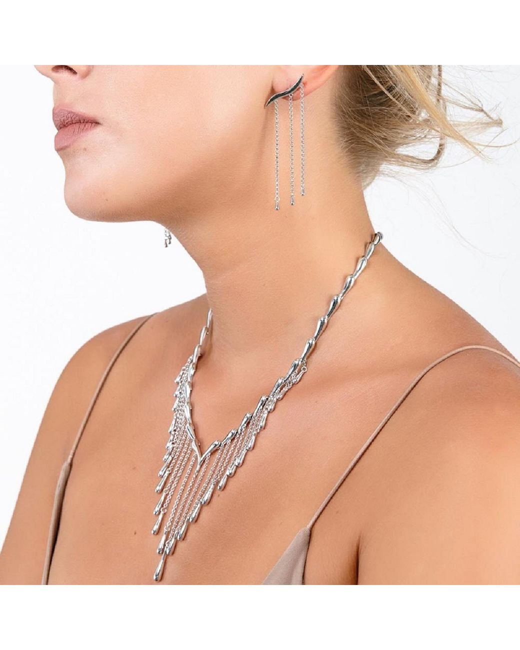 Lucy Quartermaine Metallic Solid Sterling Waterfall Necklace