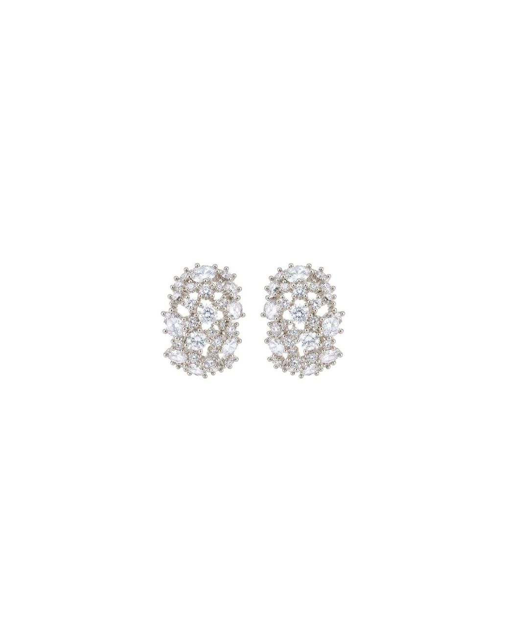 Uchi and Soto White Kinmokusei Floral & Stone Hoop Earrings