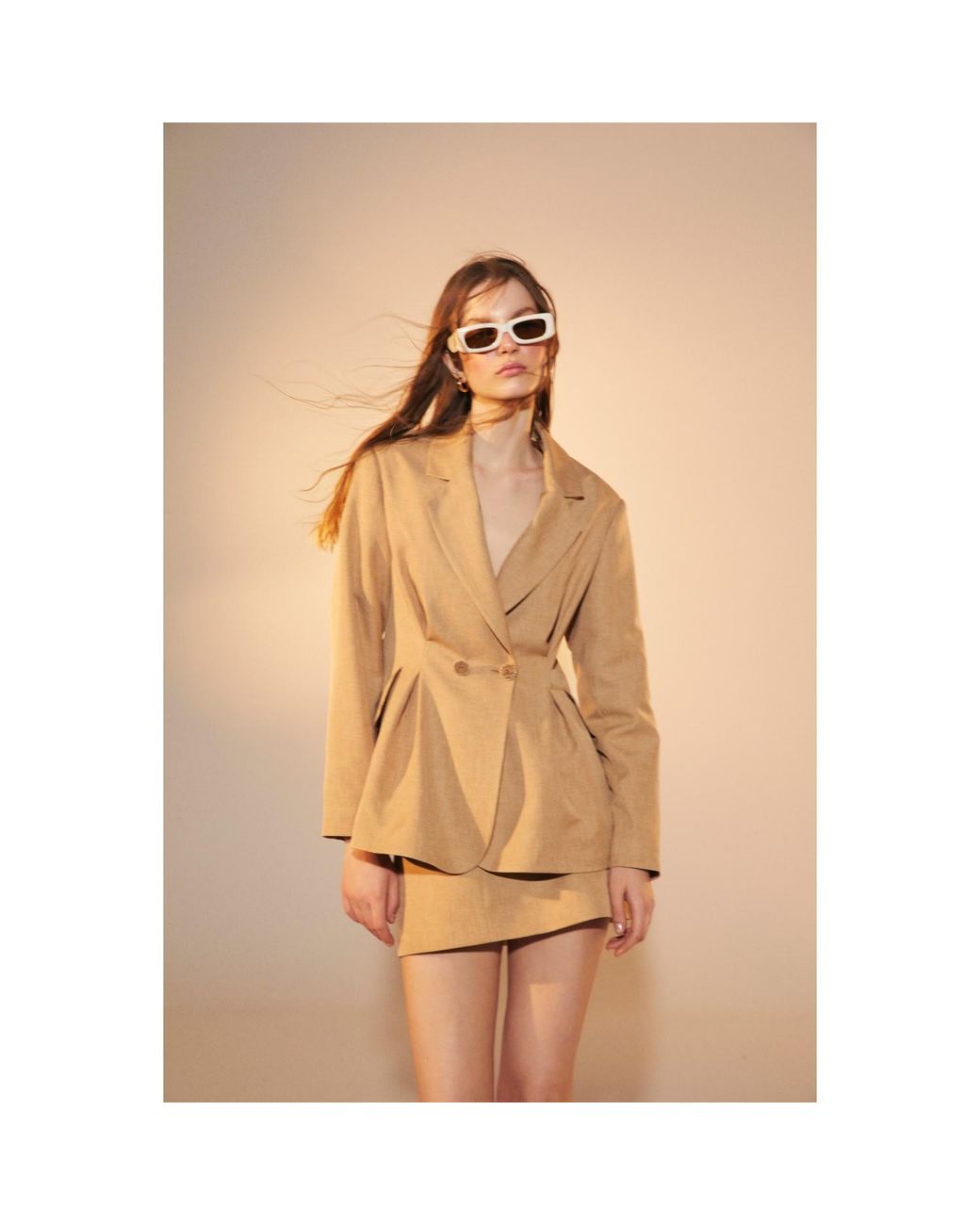 NAZLI CEREN Natural Marde Tailored Jacket In Almond Buff
