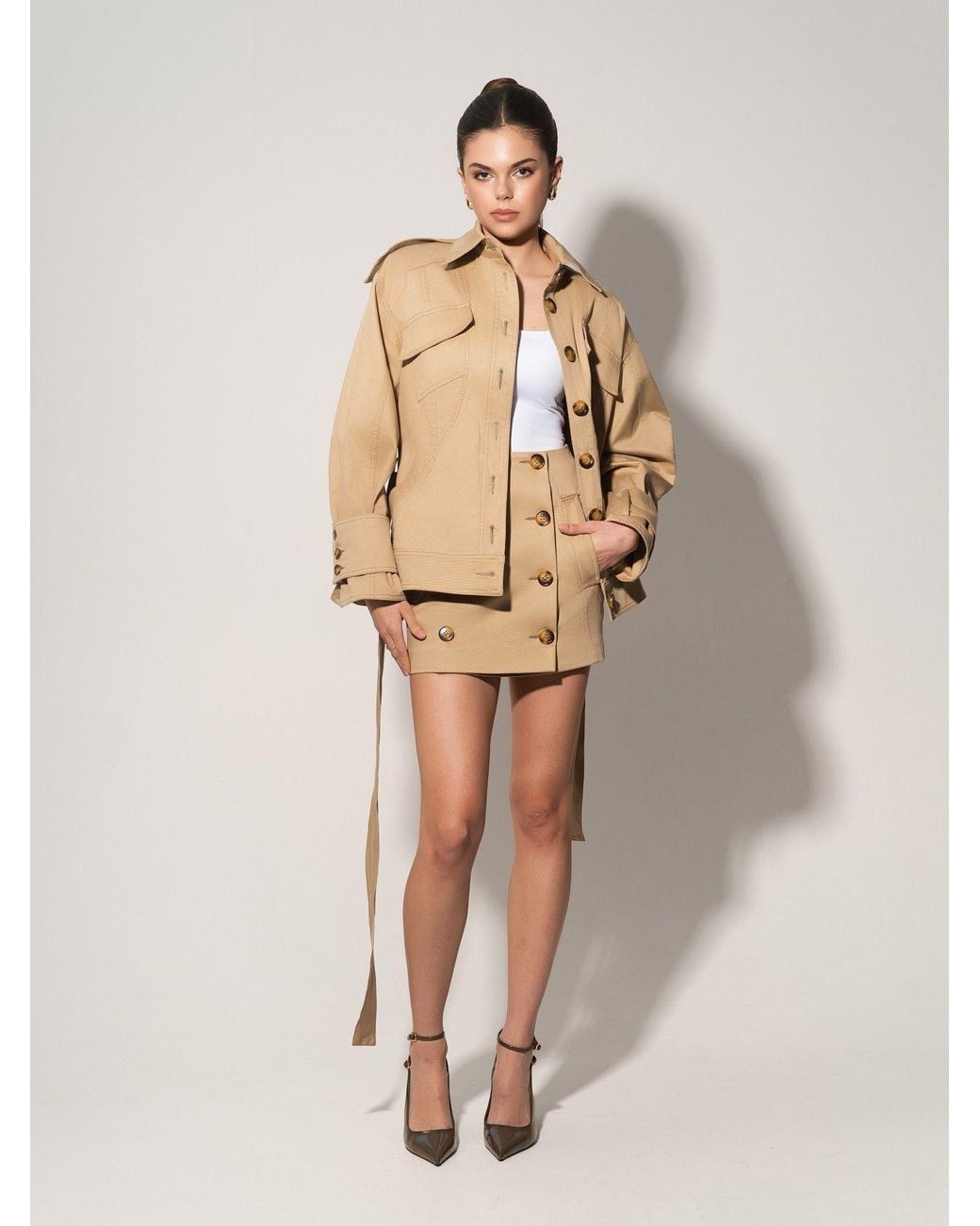 Tia Dorraine Natural Button Front Mini Skirt