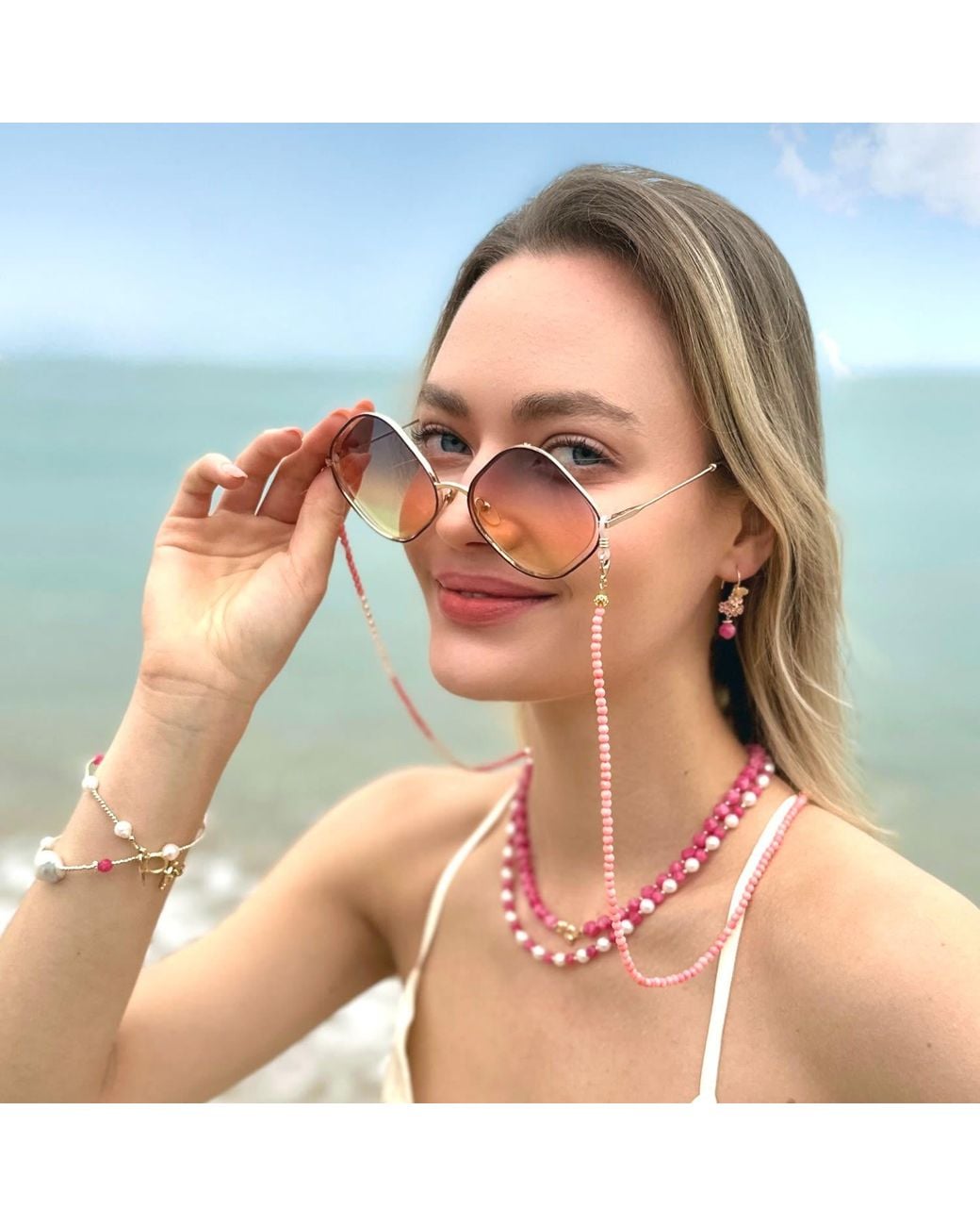 Farra Red Freshwater Pearls With Gemstone Necklace