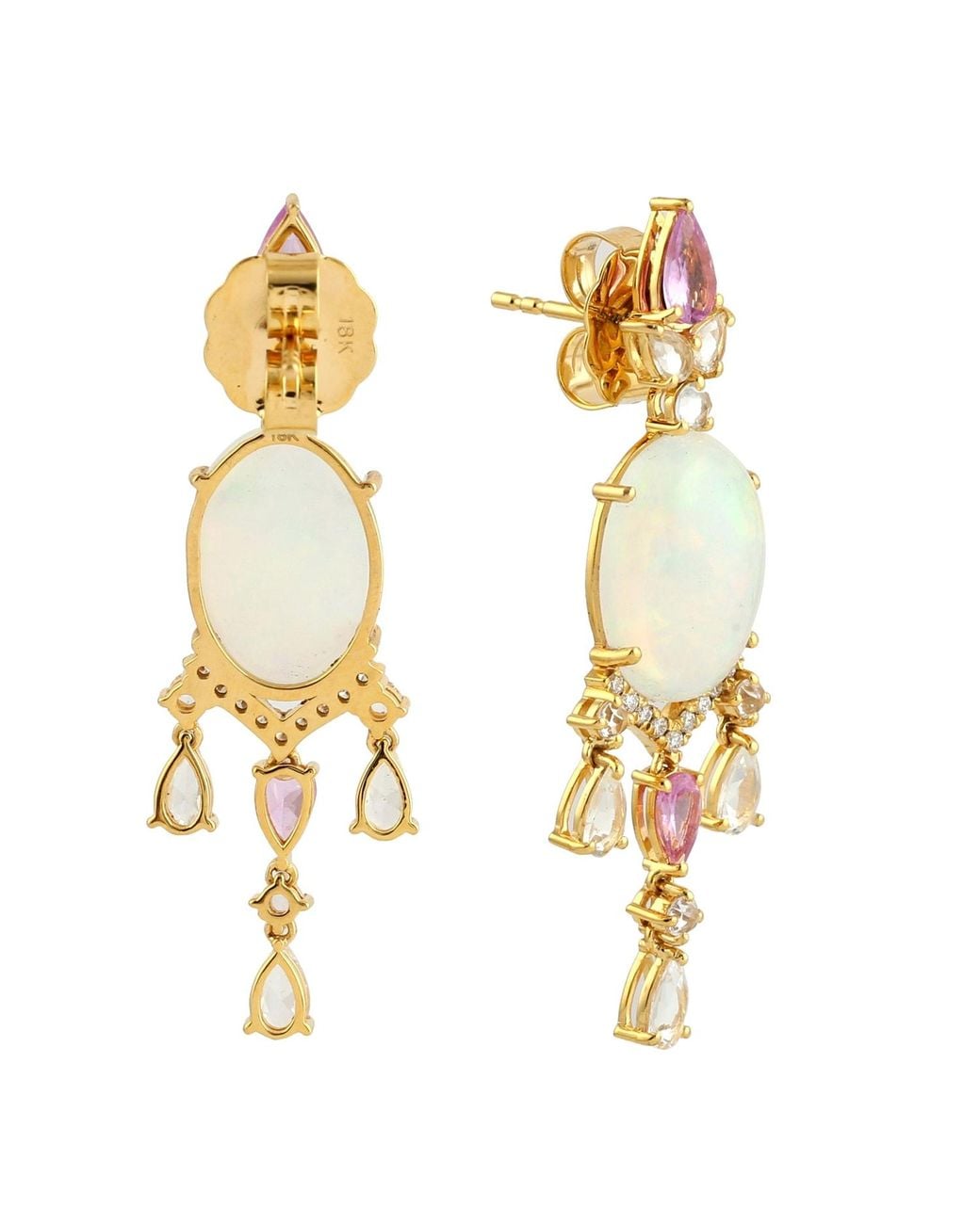 Artisan Blue 18k Gold With Opal Ethiopian & Pink Sapphire Diamond Earrings