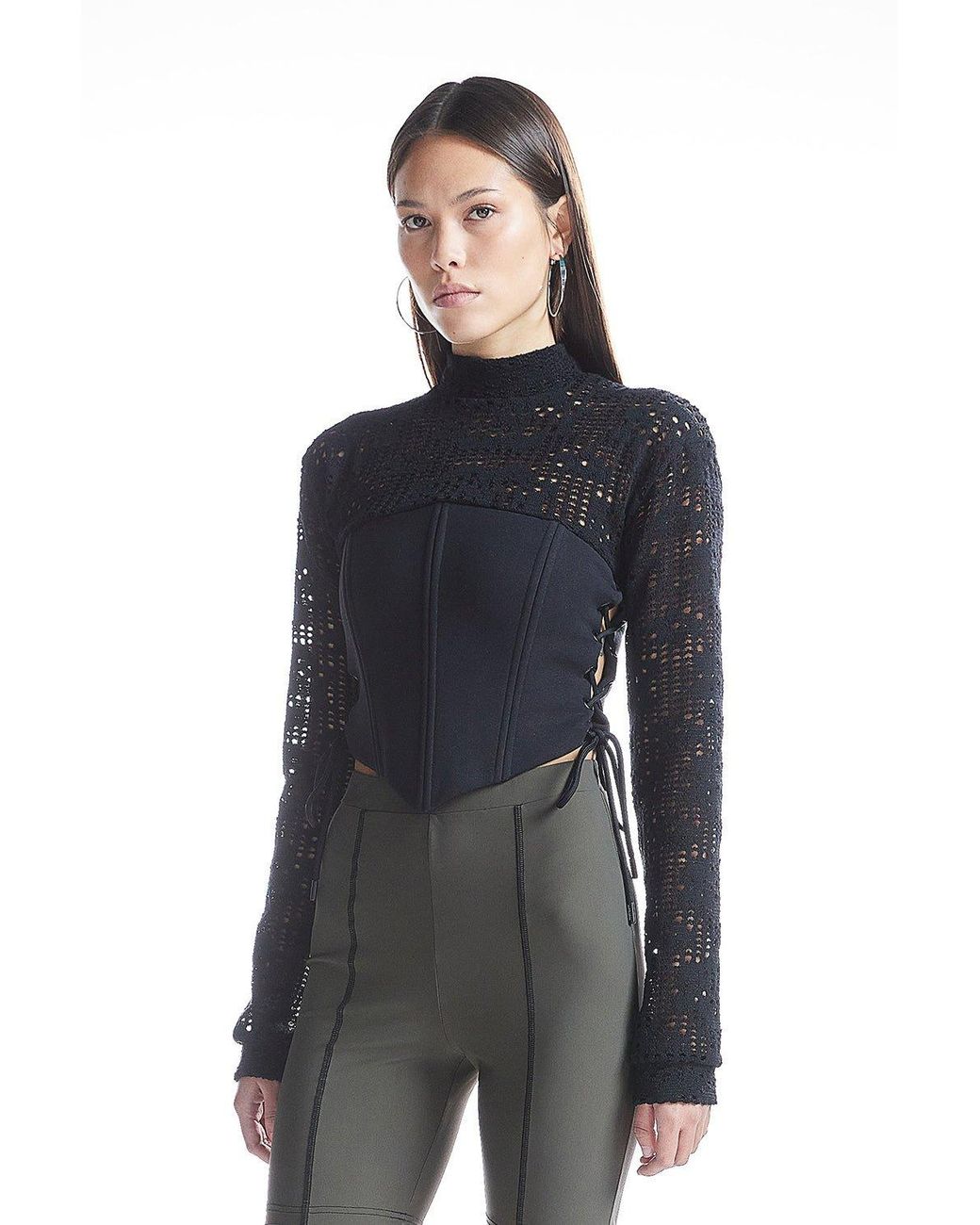 No'design Black Side Lace-Up Corset Detail Sweatshirt