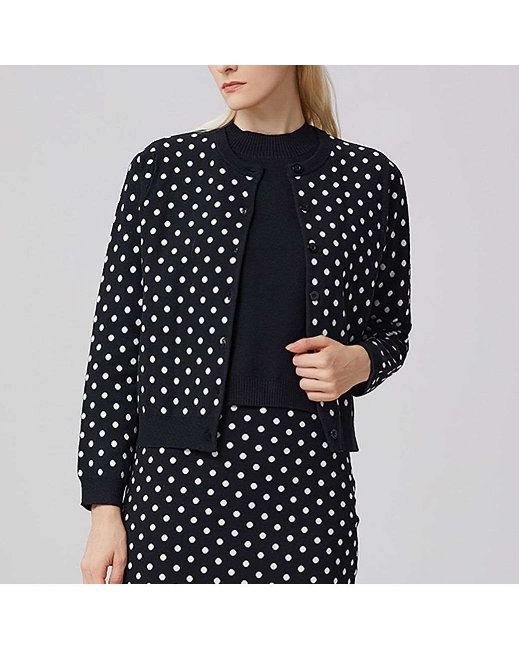 Smart and Joy Black Polka Dots Knitted Cardigan