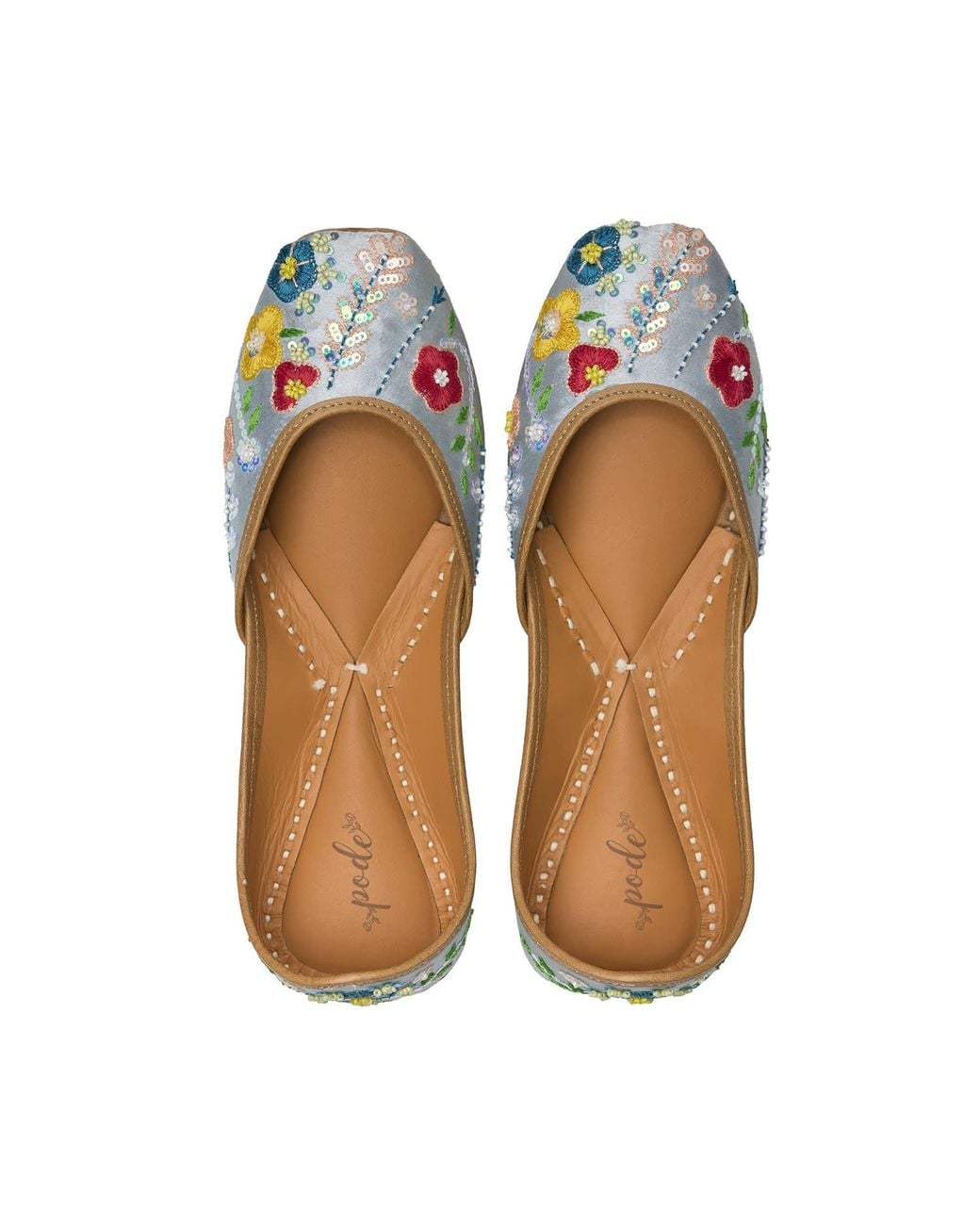 Pode Blue Sweet Caroline Embroidered Handmade Flats