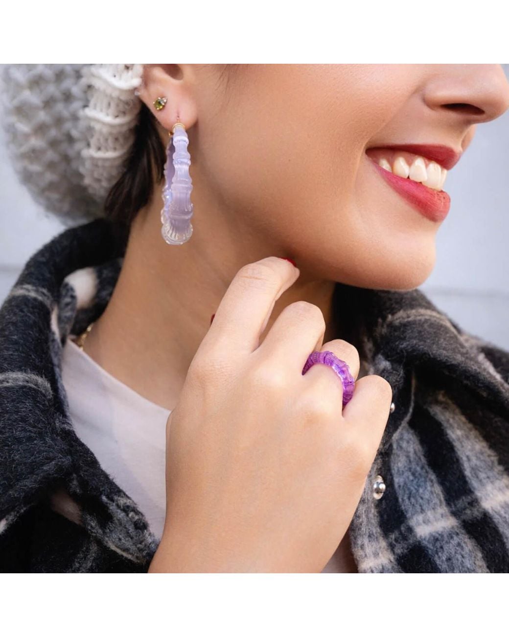 Gold & Honey Metallic Bamboo Illusion Hoops In Lavender