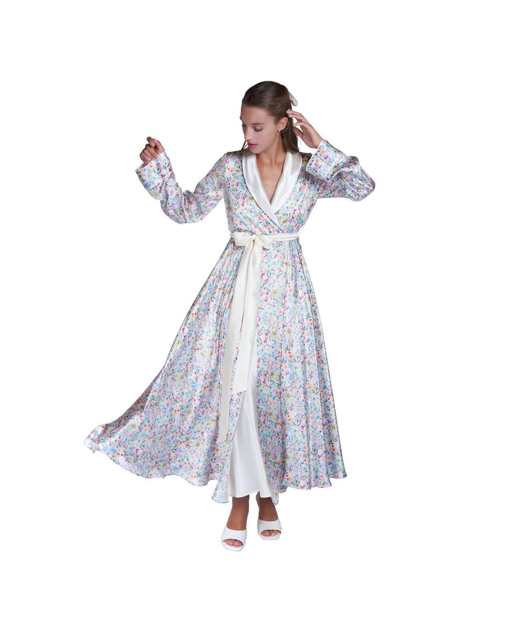 Sofia Tsereteli Blue Silk Robe With Watercolor Motif
