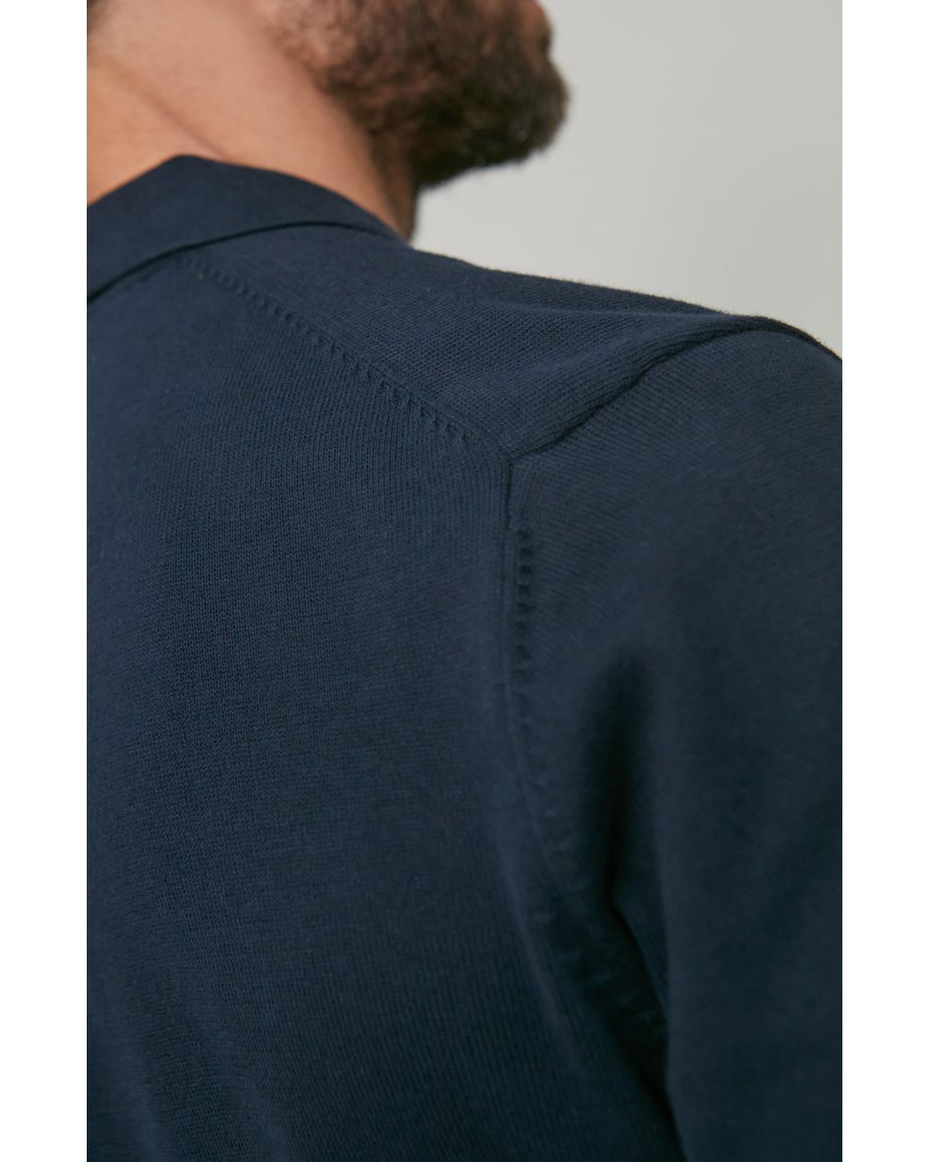 Paul James Knitwear Blue Lightweight Cotton Lyndon Buttonless Polo Shirt for men