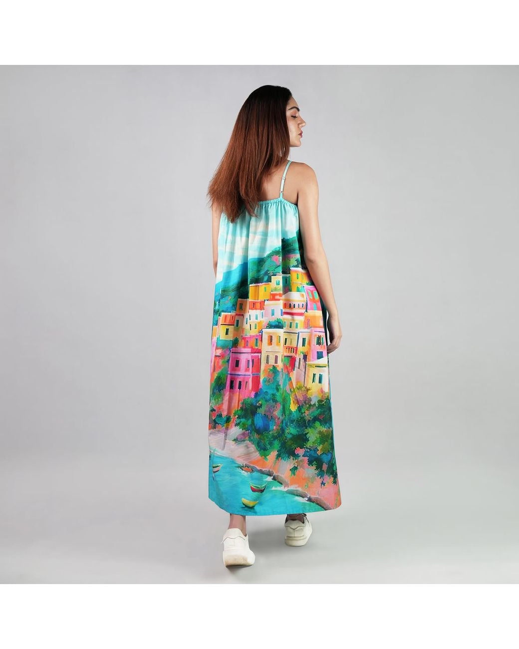 DHARA SHETH DUBAI Blue La Dolce Riviera Mediterranean Print Cotton Maxi Dress With Pockets