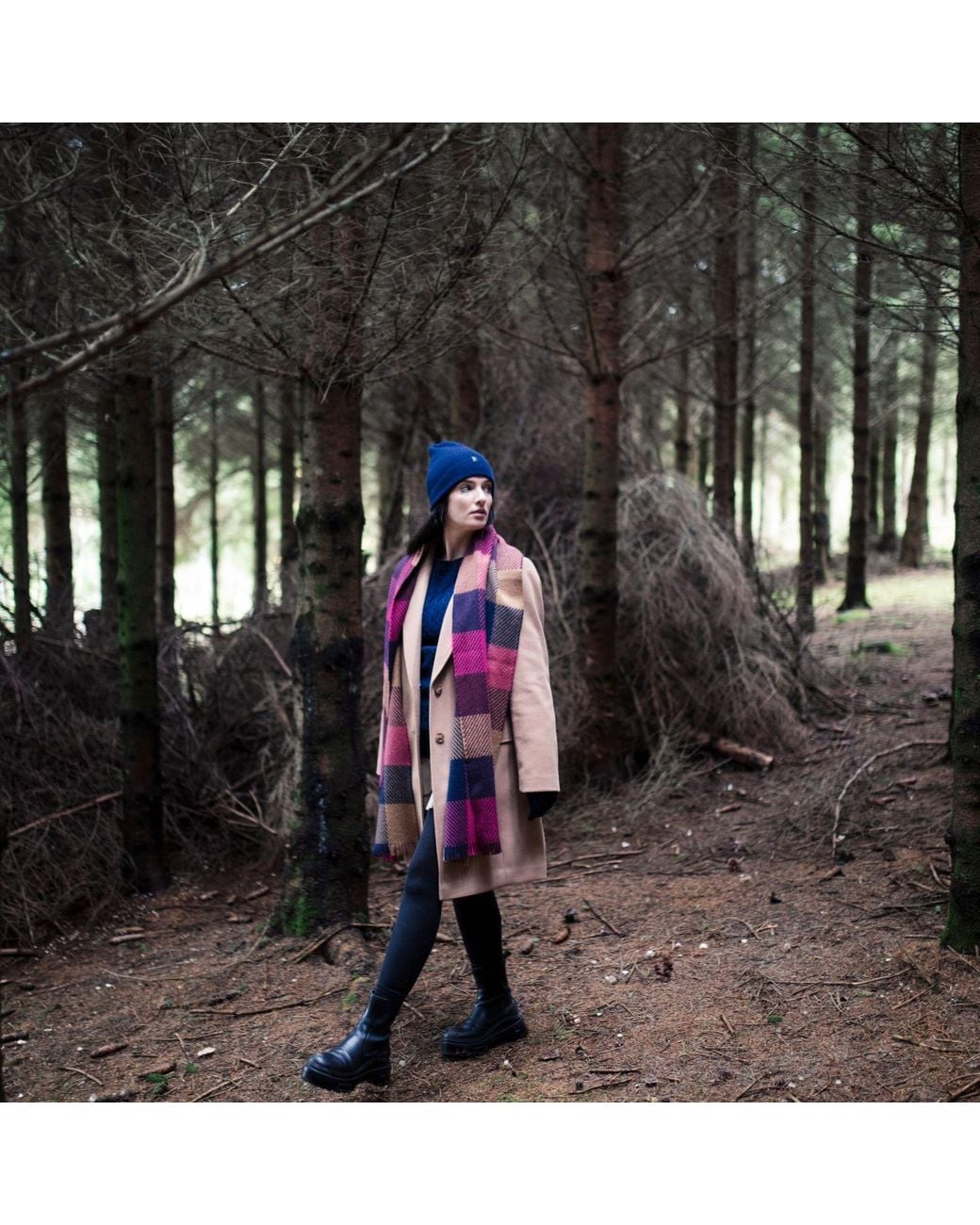 Kinalba Red Deluxe Foxglove Block Check Cashmere Scarf